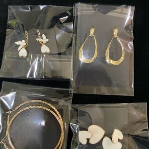 Gold and White Floral Earrings